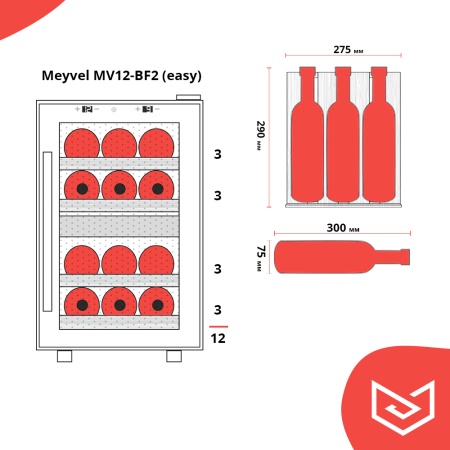 Термоэлектрический винный шкаф Meyvel MV12-BF2 двухзонный