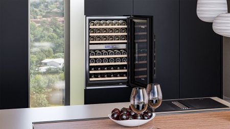 Винный шкаф Meyvel MV42-KBB2 двухзонный встраиваемый в колонну